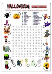 English Worksheet: Halloween Word Search