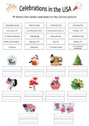 English Worksheet: Celebrations in the USA