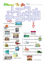 Places To Go Crossword Puzzle with key and additional activity.