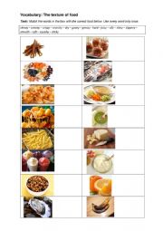 English Worksheet: Food Vocabulary --> The texture of food 