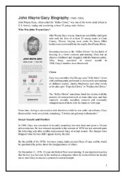 English Worksheet: Halloween Reading and Listening: John Wayne Macy