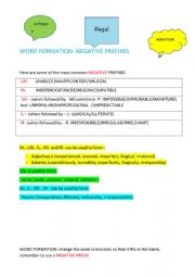 English Worksheet: NEGATIVE PREFIXES 