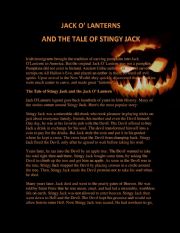 English Worksheet: Jack O�Lantern- legend, glossary & quiz