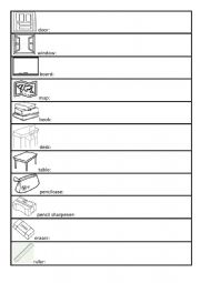 English Worksheet: classroom object