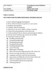 English Worksheet: Key Points on Teaching Pre Elementary Level