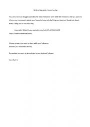 English Worksheet: You are a blogger