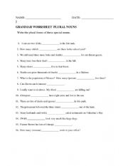 English Worksheet: Irregular Plura
