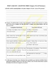 English Worksheet: Percy Jackson Lightning Thief - Chapter 19 & 20 Review