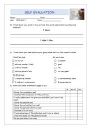English Worksheet: Self evaluation before the grammar test
