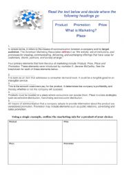 English Worksheet: The four Ps of Marketing