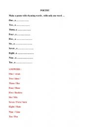 English Worksheet: Complete the poem