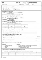 Entrance-diagnostic test for 1 bac