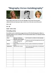 English Worksheet: Biography Versus Autobiography