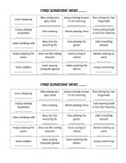 Find someone who (Verbs of liking/ disliking)