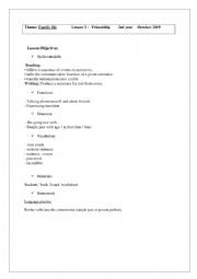 English Worksheet:  Lesson 3 :   Friendship       Theme: Family life             2ed year   Tunisia    