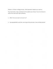 English Worksheet: Writing Prompt Topic Sentence