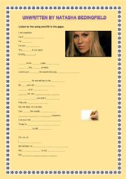 English Worksheet: Unwritten, by Natacha  Bedingfield