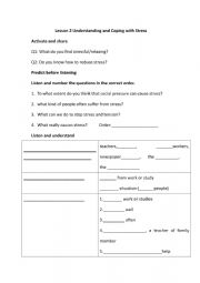 English Worksheet: understanding and coping with stress