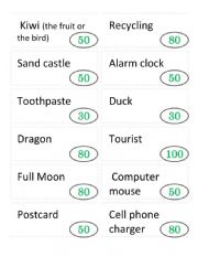 Pictionary Cue Cards, 48 of general topics, easy to add your own.