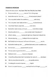 English Worksheet: Possessive Adjectives and Object Pronouns