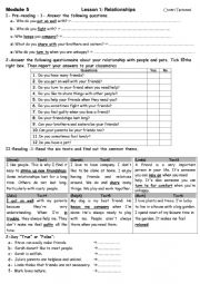 English worksheet: lesson 1Relationships