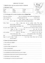 English Worksheet: Robin Hood Reading Past Simple