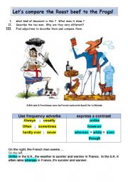 English Worksheet: Caricature showing stereotypes about British and French people