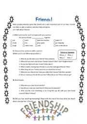 English Worksheet: Friendship and talking about Friends