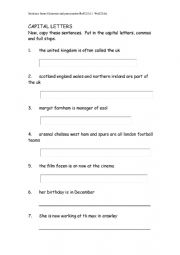 English Worksheet: Capital letters review