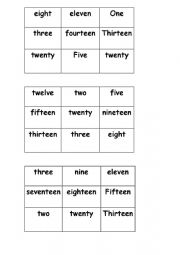 English Worksheet: bingo numbers