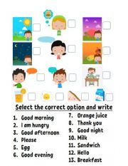 English Worksheet: Greetings and breakfast