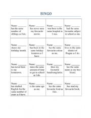 Getting to Know You BINGO (Intermediate)