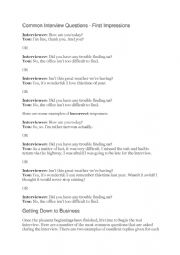 English Worksheet: common interview questions