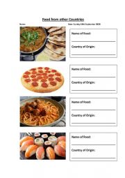 English Worksheet: Food from around the world
