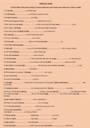 English Worksheet: Remedial Work for 9th formers (Tense practice: present simple, present continuous, past simple, past continuous and future simple) + Key