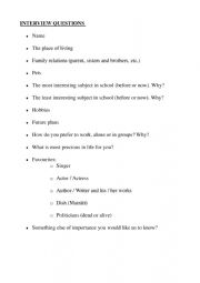 English Worksheet: Interview Questions