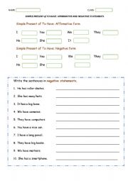 English Worksheet: SIMPLE PRESENT of TO HAVE: AFFIRMATIVE AND NEGATIVE STATEMENTS