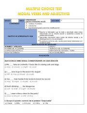 English Worksheet: Test: Modal Verbs and Adjective