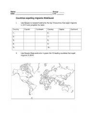 English Worksheet: Geography: Countries Expelling Migrants WebQuest