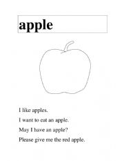 English Worksheet: I Like Apples: Coloring & Simple Sentences 