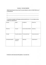 English Worksheet: Natural Disasters 