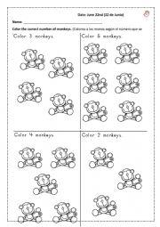 English Worksheet: 5 little monkeys worksheet