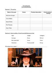 English Worksheet: Sorting Hat - Oral comprehension