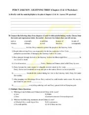 English Worksheet: Percy Jackson Lightning Thief - Chapter 13 & 14 Review