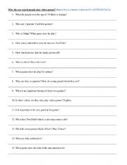 English Worksheet: Why do you Watch People Play Video Games - Video Activity