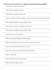 English Worksheet: Would Mexico be able to Fight off the USA - Video Activity