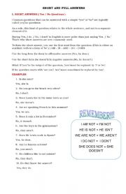 English Worksheet: SHORT AND FULL ANSWERS - PRESENT TENSES