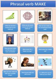 English Worksheet: phrasal verb MAKE speaking cards