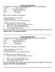 English Worksheet: regular and irregular past tense sheet
