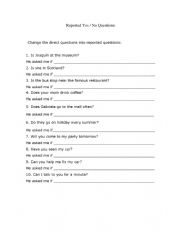 English Worksheet: Reported speech Yes No Questions